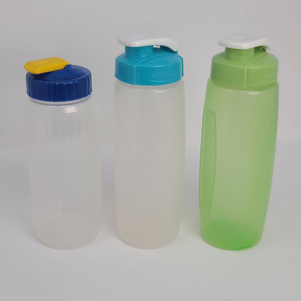 Rubbermaid Water Bottle Lot 3pc 20oz Green Blue Clear Sport Flip Top Good